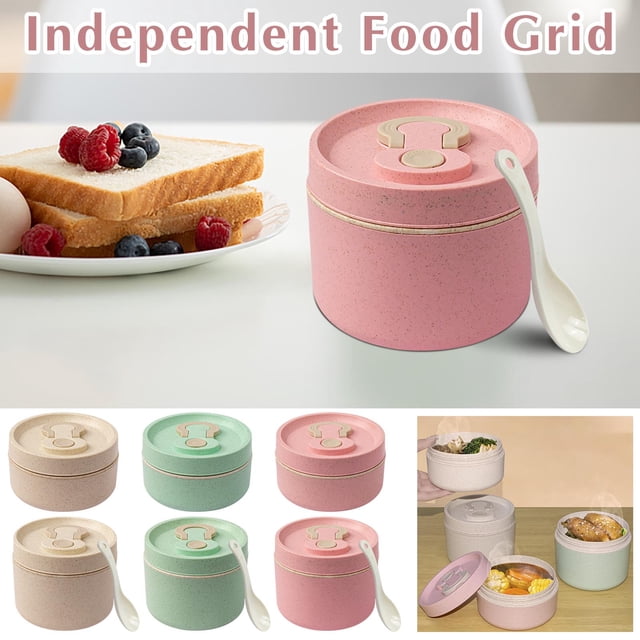 pstuiky Round Bento Lunch Box Set Microwave & Dishwasher Safe Leakproof with Cutlery Wheat Straw Material for Office & Commute
