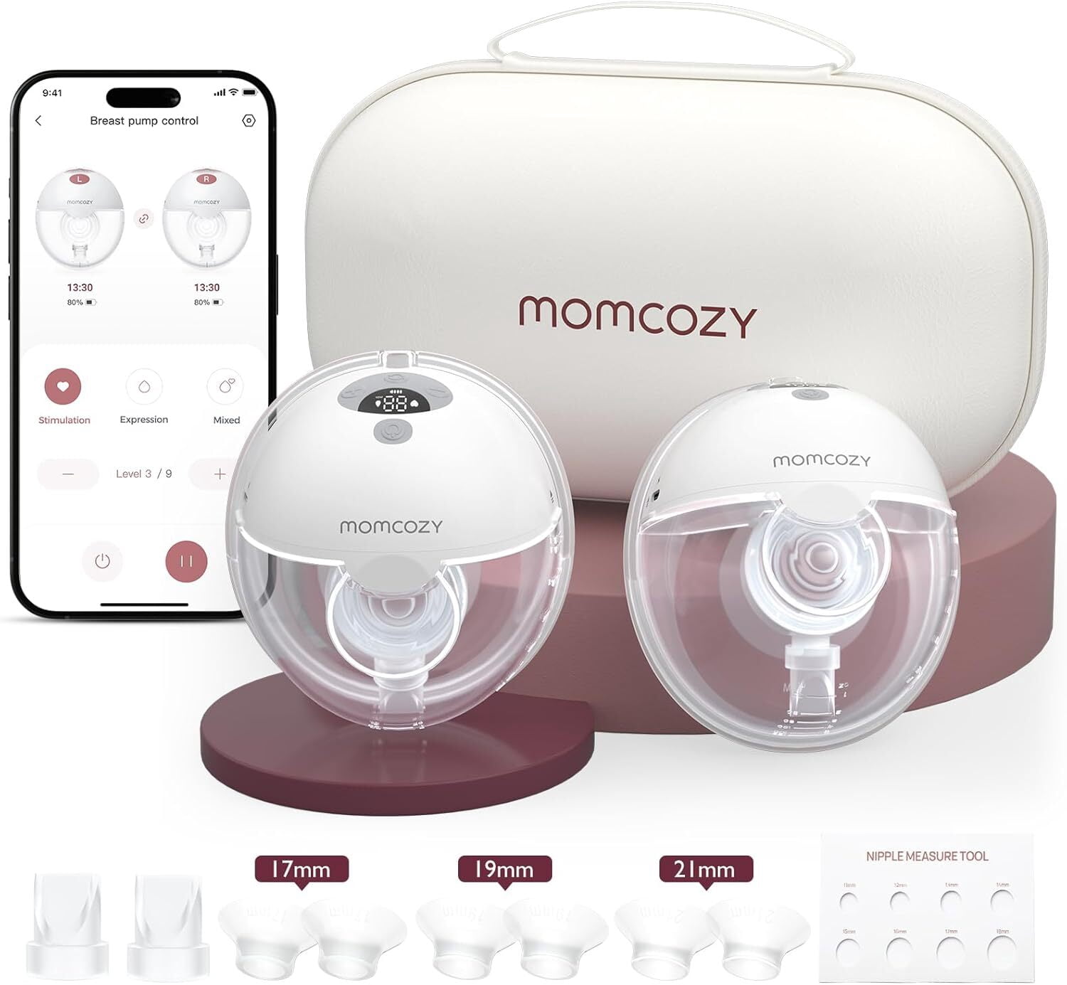 Momcozy M5 Smart App Control Hands Free Breast Pump, Electric Wearable Breast Pump Portable with 3 Modes & 9 Levels, 2 Pack, Gray