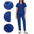 thumbnail image 2 of RKSTN Scrubs for Women Set Hospital Scrub 2 Piece Solid Color V Neck Short Sleeve Scrubs Top with Pockets Elasticated Drawstring Pocketed Cuffed Pants Doctor Nurse Comfort Workwear, 2 of 8
