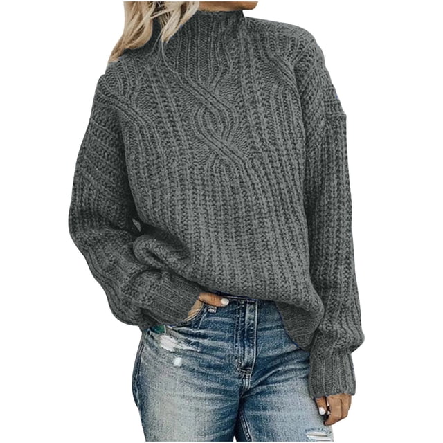 Lolmot Chandail à Manches Longues Uni pour Femmes, Col Roulé Ample en Tricot