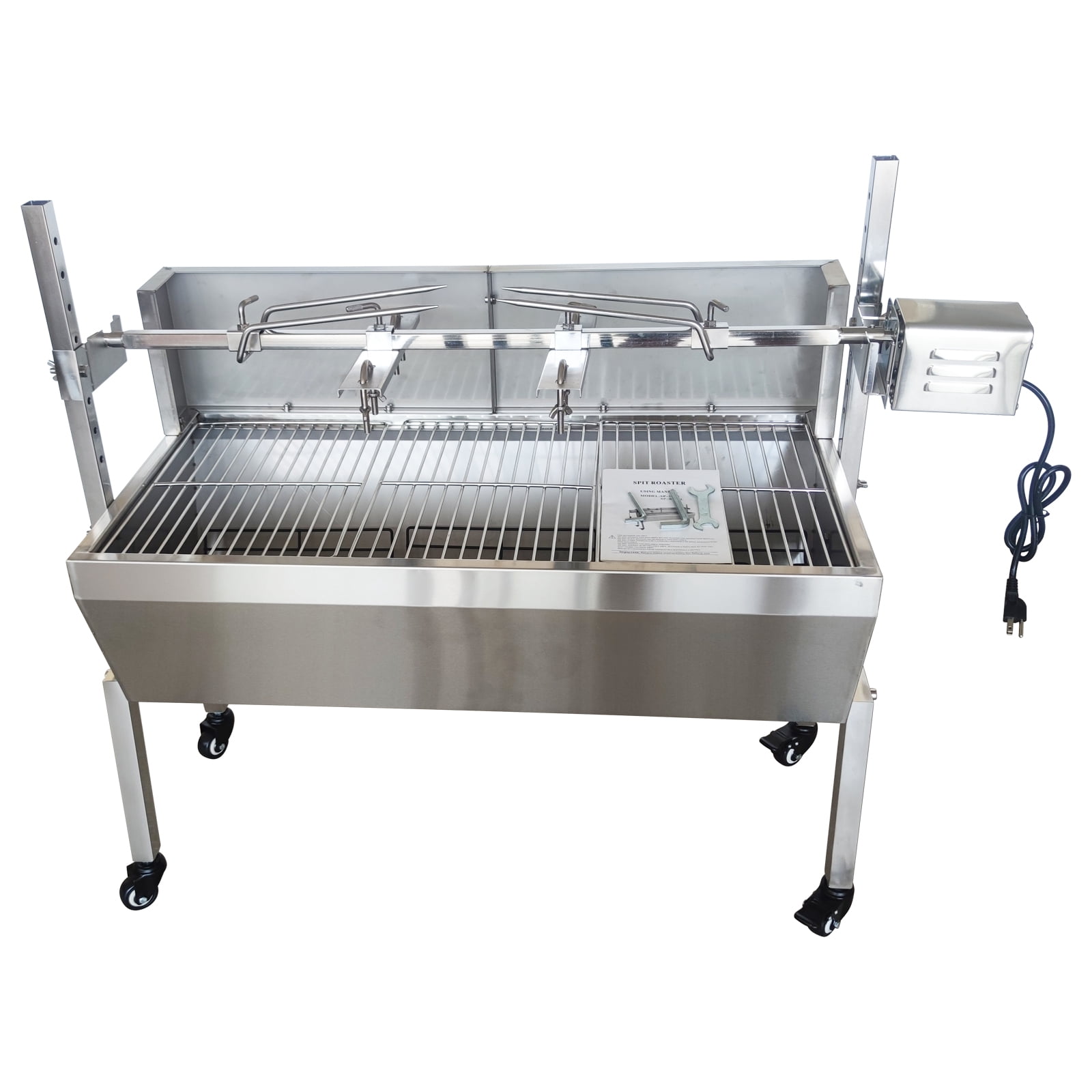 INTBUYING 35" Charcoal BBQ Grill Automatic Outdoor Smoker Barbecue for Garden Patio Outdoor Cooking Party Stainless Steel Spit Roaster Rotisserie Grill