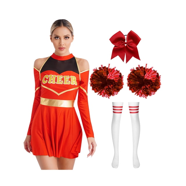 iiniim Uniforme Sportif de Cheerleading Classique de Lycée pour Femmes Cheerio Robe Fantaisie Rouge A TG