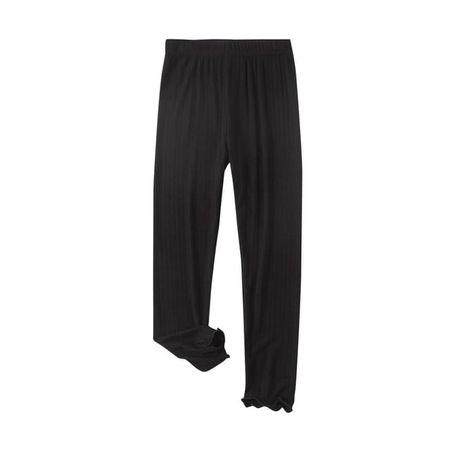 ShomPort Pants for Girls Full Length Stretchy Lightweight Ruffle Trim Ribbed Casual Trousers Smoothing Plain Cozy Pajama Pants