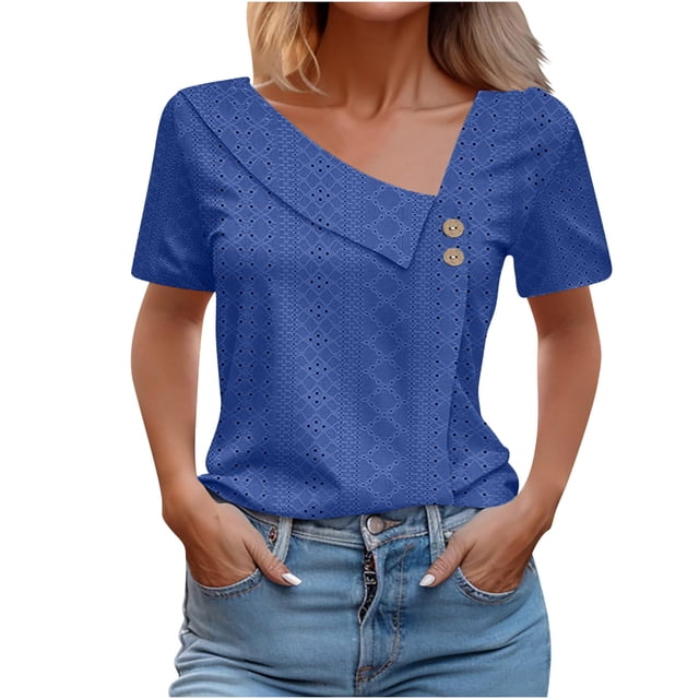 SROBPTY Womens Summer Shirts, Women's Loose Summer Casual Solid Color V ...