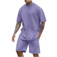 thumbnail image 1 of TIMIFIS Survêtements pour Hommes 2 Pcs Tenues de Jogging Athlétiques Décontractées Col Rond Uni Blouse à Manches Courtes et Shorts Ensemble 2 Pcs - Automne, 1 of 9