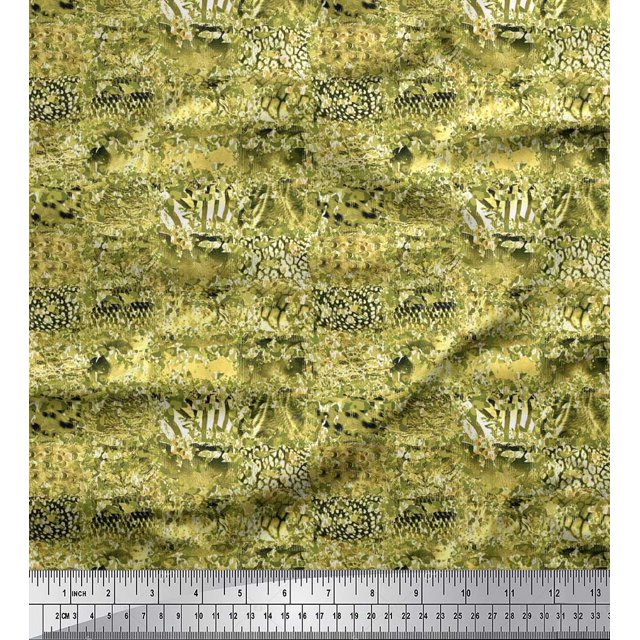 Soimoi Green Polyester Crepe Fabric Leopard,Snake & Wild Skin Decor Fabric Printed BTY 52 Inch Wide