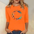 thumbnail image 2 of Dadaria Chemise Orange pour Femmes Hauts T-Shirt à Manches 3/4 Col Ras du Cou Tee Grande Taille Chandail d'Été Blouses m, 2 of 5