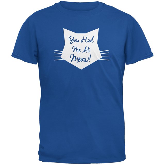 Valentine's Day - You Had Me At Meow Blue Adult T-Shirt