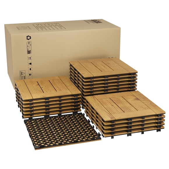 BeesClover Interlocking Deck Tile, Wood Plastic Composite Interlocking Deck Tiles, Waterproof Wood Composite Patio Flooring, Easy Snap-Together Outdoor Tiles for Balcony & Garden