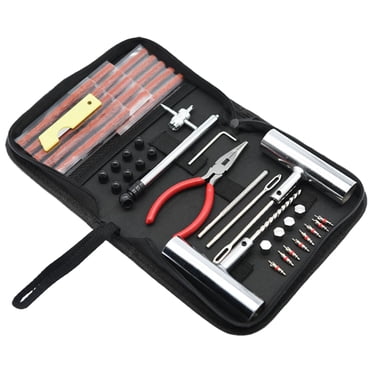 46-Piece Heavy-Duty Tubeless Tire Repair Kit with Storage Case - Ideal for Cars, Motorcycles, SUVs, ATVs, Trucks, RVs and More - Includes Steel/Rubber Tools, T-Handle Gauge, Valve Accessories and