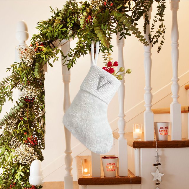 Aodebiao Personalized Christmas Stocking Embroidered Letter Holiday Sock Fireplace Mantel Decor Gift for Family Festive Home Celebration