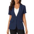 thumbnail image 1 of INSPIRE CHIC Women's Blazer Notch Lapel Collar Short Sleeves One Button Wear-to-Work Suit Jackets L Dark Blue, 1 of 5