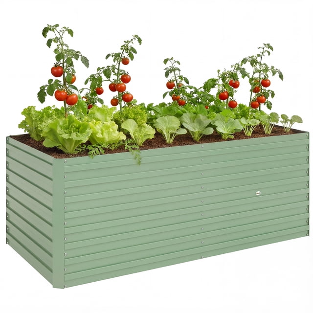 Outsunny Galvanized Raised Garden Bed 5' x 3' x 2' Planter Box Light Green