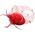 thumbnail image 1 of XASZHN Vintage Wedding Fascinator Hat with Netting Feathers Headpiece for Ladies Events Red_003 One Size, 1 of 2