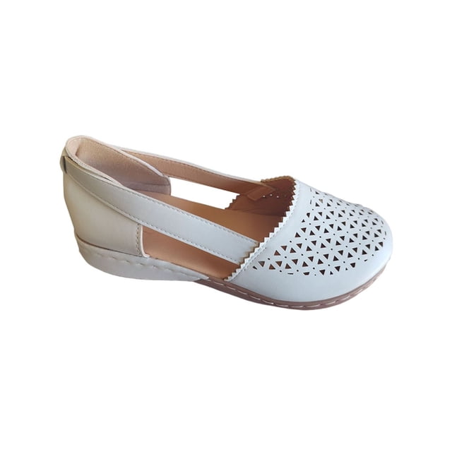 UKAP Lady Sandals Slip On Wedges Solid Color Shoes Travel Breathable White 6