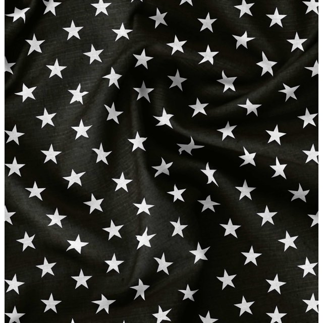 Soimoi Black polyester Crepe Fabric Stars Star Decor Fabric Printed Yard 52 Inch Wide