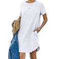 thumbnail image 2 of AherBiu Robe T-Shirt pour Femmes 2024 Été à Manches Courtes Col Ras du Cou Mini Robe Décontractée Ample Courte avec Poches, 2 of 7