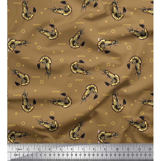 Soimoi Georgette Viscose Fabric Circle,Dot & Prawns Ocean Print Sewing Fabric Yard 42 Inch Wide