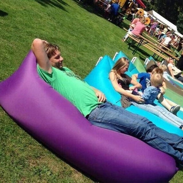 INTBUYING Portable Chill Lazy Sofa Fast Inflatable Sleeping Bag Camping Bed Beach PURPLE