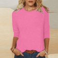 thumbnail image 2 of Pompotops T-shirt Uni pour Femme, Blouse Mi-Longue à Manches 3/4, Col Rond, Hauts Décontractés, Liquidation, 2 of 5