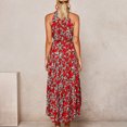 thumbnail image 5 of Robes Longues Maxi Sans Manches à Col Licou Boho à Imprimé Floral, Dos Nu, Fluides, de Plage, avec Ceinture et Poches pour Femmes, 5 of 5