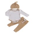 thumbnail image 1 of Baby Clothes Set  Romper with Long Sleeve Striped Pants and Hat, 1 of 9