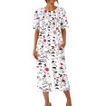 thumbnail image 1 of Mikilon Pyjama Décontracté pour Femmes, Ensemble de Sommeil Mode Imprimé à Manches Courtes, Pantalon Capri, 2 Pcs, Col Rond, Tenue de Détente Décontractée avec Poches, Ensemble 2 Pcs, Blanc, TP, 1 of 8