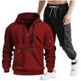 thumbnail image 1 of Mens Hooded Tracksuit, Long Sleeve Zipper Pocket Pullover and Drawstring Work Pants Set, Casual Two-Piece Outfit, 1 of 9