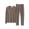 thumbnail image 4 of Men's Plus Size Autumn Winter Silk Wool Blend fleeced Lined Base Layer Set, Taupe Brown, Size 5XL, 4 of 8