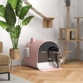 thumbnail image 2 of PawHut Cat Litter Box with Lid, Removable Tray, Scoop, Filter, Pink, 2 of 10