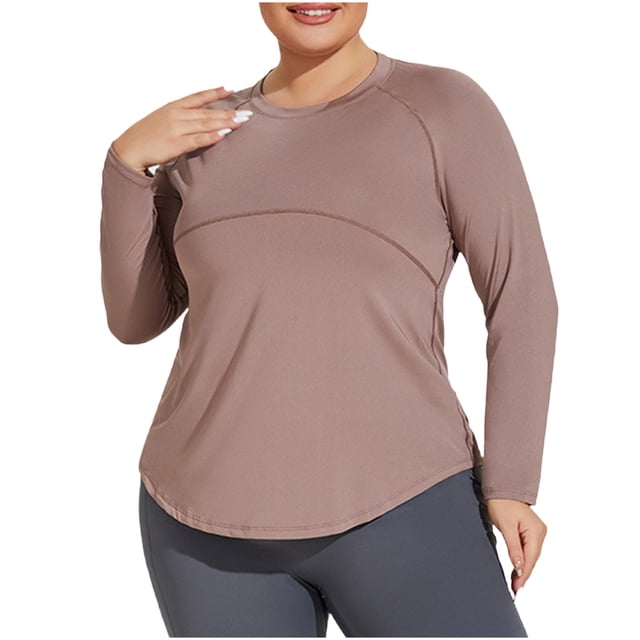 Timegard Workout Tops for Women Crewneck Long Sleeve Shirts Athletic Running Breathable Shirts Tops