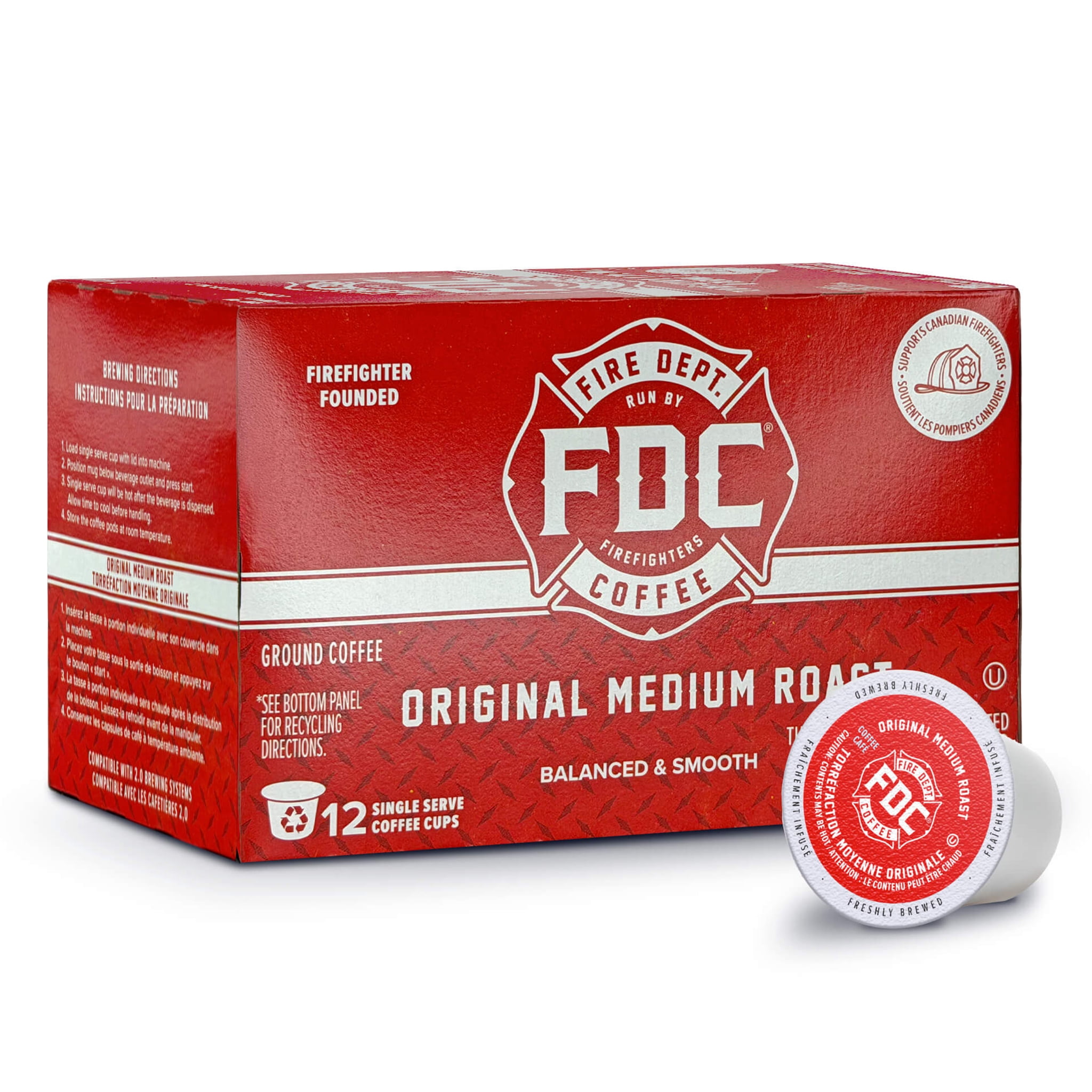 Fire Department Coffee, Original Medium Roast, Premium K-Cup Coffee Pods, 12 Pack