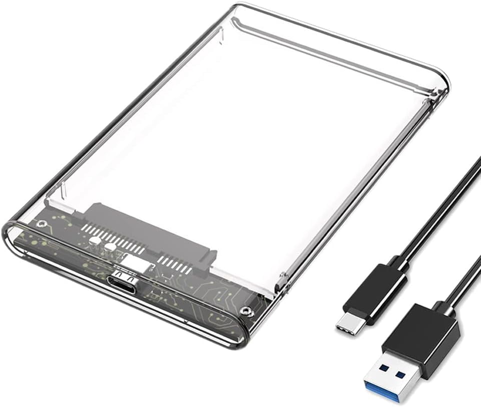 Tianle 2.5" Hard Drive Enclosure, USB C to USB 3.1 6Gbps UASP Tool-Free Clear External Hard Drive Enclosure Compatible with 2.5 SATA SSD/HDD, PS5/4 Xbox TV Laptop MacBook PC