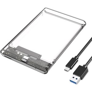 Tianle 2.5" Hard Drive Enclosure, USB C to USB 3.1 6Gbps UASP Tool-Free Clear External Hard Drive Enclosure Compatible with 2.5 SATA SSD/HDD, PS5/4 Xbox TV Laptop MacBook PC