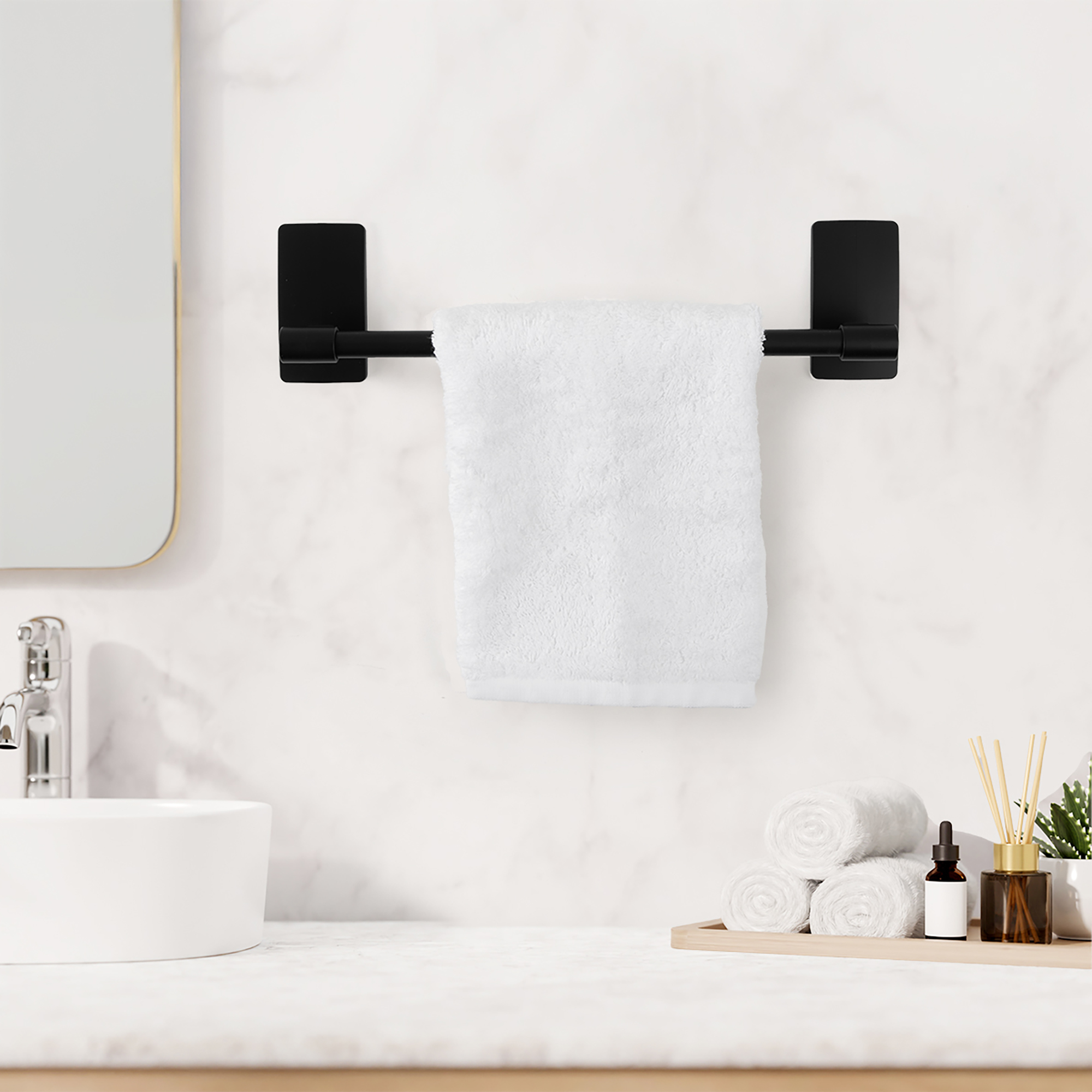 Era Guru Porte-serviettes avec bandes auto-adhésives, noir, 12po.