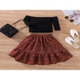 thumbnail image 2 of Little Girls 2PCS Skirt Outfits  Long Sleeve Plain Off-Shoulder Tops  Floral Patterns Ruffle Hem High Waist Long Skirt, 2 of 7