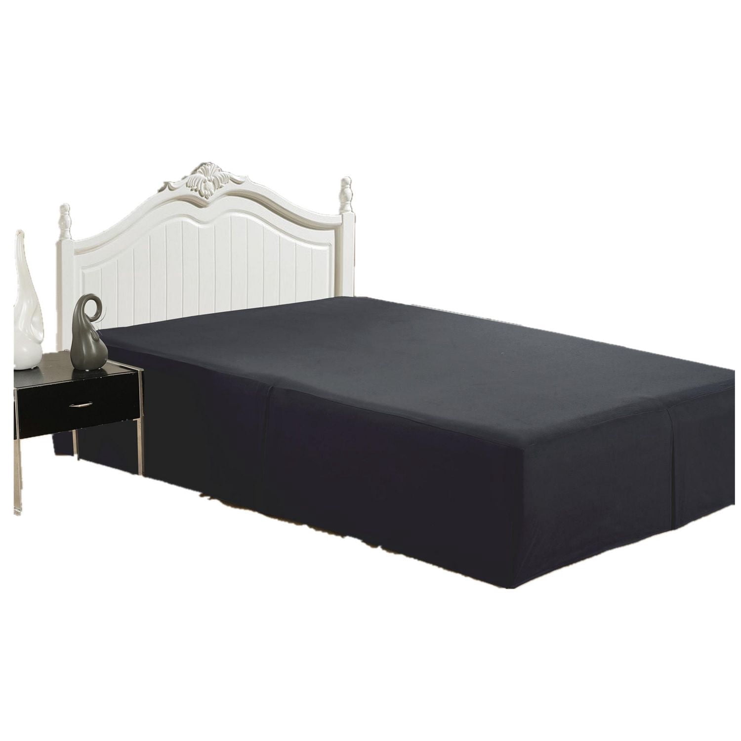 Jupe de lit Marina Décoration ultra douce et soyeuse, qualité hôtelière, toutes saisons, poche profonde, 40 cm de hauteur, en rayonne de bambou solide sur mesure, couleur noire