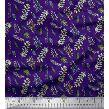 Soimoi Purple Poly Georgette Fabric Curry & Leaves Fabric Prints By Yard 42 Inch Wide