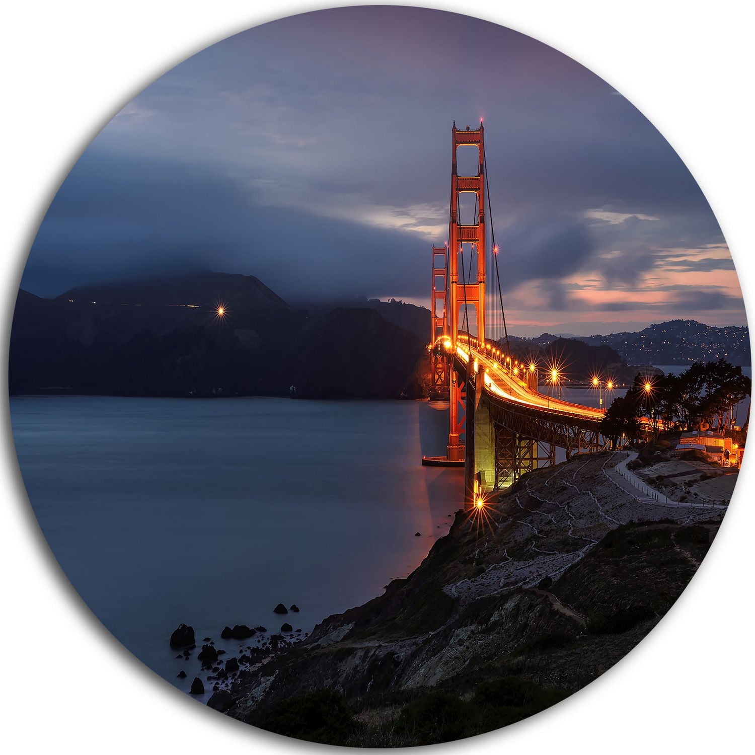 Art mural en métal Design Art Golden Gate avec Illumination de nuit ultra brillant en cercle