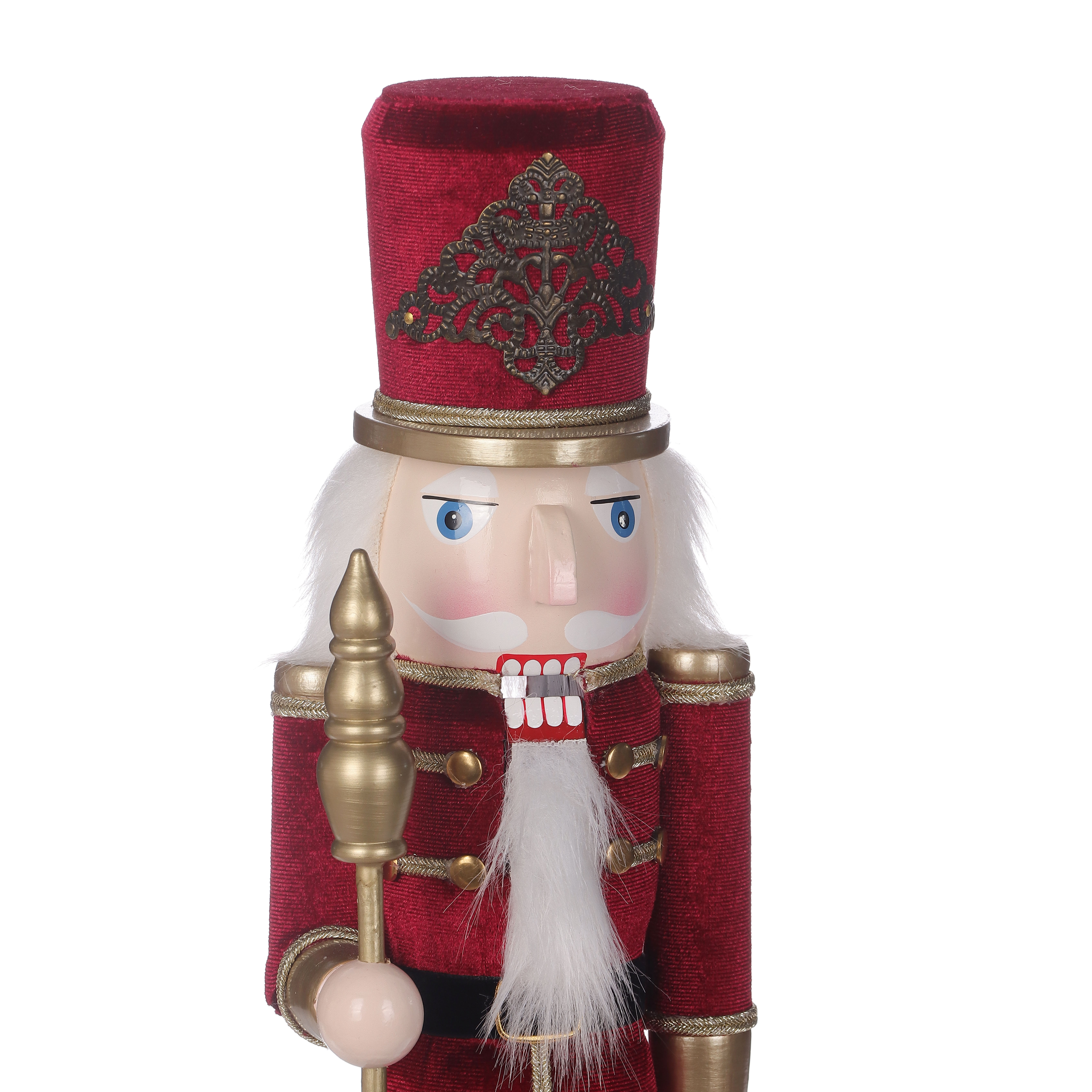 HOLIDAY TIME 15 Inch Burgundy Wooden Nutcracker Christmas Decor