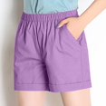 thumbnail image 4 of Ovticza Shorts en Lin pour Femmes Taille Élastique Décontractée Shorts de Plage Confortables avec Cordon Violet 3TG, 4 of 6