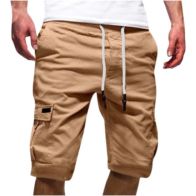 HWRETIE Men Sweatpants Solid Color Sport Shorts Loose Fit Drawstring Pants Casual Athletic Wear
