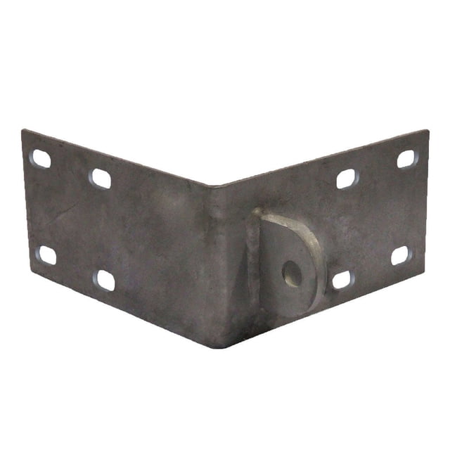 Support Plat d'Angle de Quai Masculin Multinautic Montré en Vue Angulaire avant, Équerre en Acier à 90 Degrés avec six Trous de Montage Ovales de Chaque Côté et Languette de 3/4 Po d'Épaisseur pour Joindre et Renforcer les Coins de Quai, compatible avec l'Angle Extérieur #13309, Fini en Métal Brut.