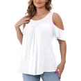 thumbnail image 2 of FAIWAD T-Shirts à Épaules Dénudées d'Été pour Femmes, Manches Courtes, Col Ras du Cou, T-Shirts Unis, Tunique Basique Décontractée, 2 of 6