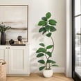 thumbnail image 1 of 4.9ft Artificial Rubber Tree with Off White Sphere Resin Planter & Stone,Indoor Artificial Tree Tall Plant Fake Tree,Faux Fiddle Leaf Fig Tree for Home Decor, 1 of 6