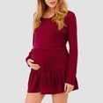 thumbnail image 2 of WUANDIXFA Fall Maternity Dress Maternity Dress Comfortable Soft Fashionable Solid Color Maternity Round Neck Dress Wine,3XL, 2 of 6