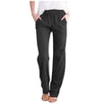 thumbnail image 1 of Timegard Cotton Linen Pants for Women Elastic Waisted Drawstring Straight Leg Lounge Pants with Pockets, 1 of 7