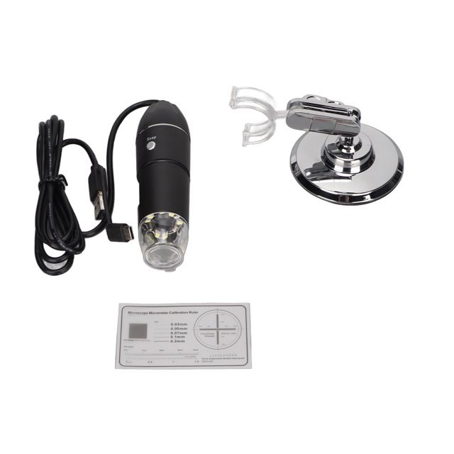 8 LED Digital Microscope, 50x-1600x 15-40mm/0.6-1.6in Adjustable 3 In 1 Microscope Black Portable For