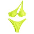 thumbnail image 2 of Cameland Ladies' Sexy Split Shoulder Steel Support Bikini Solid Color Two-piece Swimsuit, 2 of 6