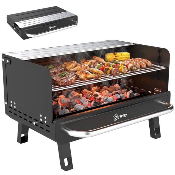 Outsunny Barbecue au Charbon Portable avec Grilles Ajustables, Noir